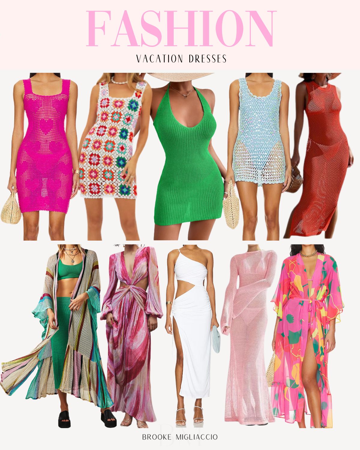 VACAY VIBES:                                                            Stylish Vacation Looks + Accessories | Vacation style, vacation outfits, summer outfits, vacation dress, summer dress, summer shoes, spring dress, travel outfit, travel dress, summer accessories, swim coverup